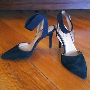 COPY - JESSICA SIMPSON Elastic Ankle Strap Black Suede Heels / Pumps - Size 8